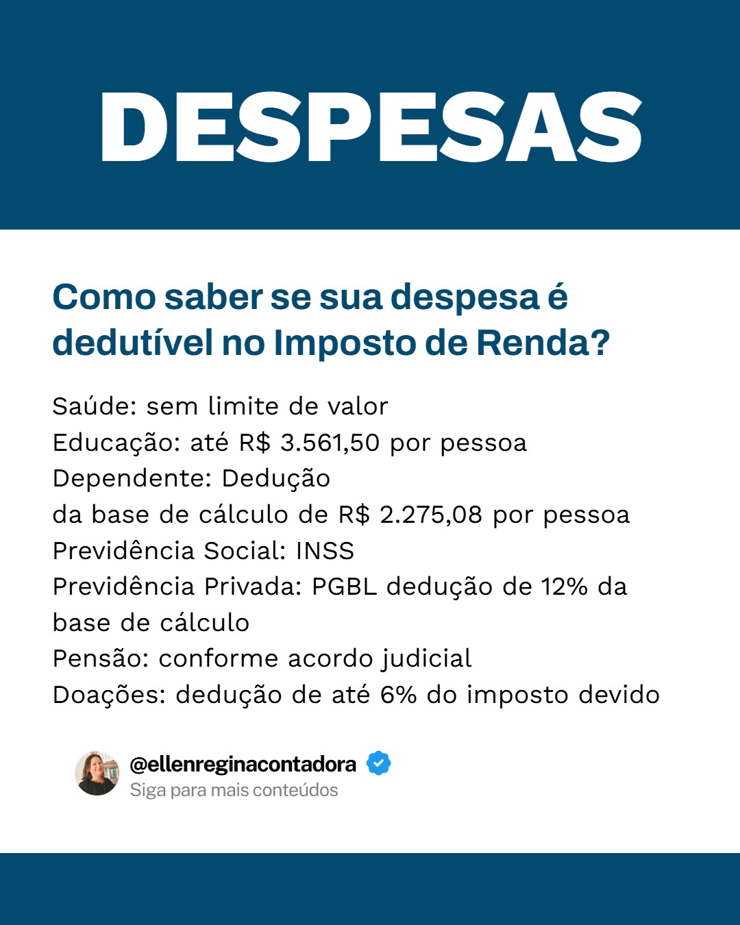 Como Saber Se Sua Despesa é Dedutível No Imposto De Renda - Contabilidade em Presidente Epitácio - SP | @ellenreginacontadora